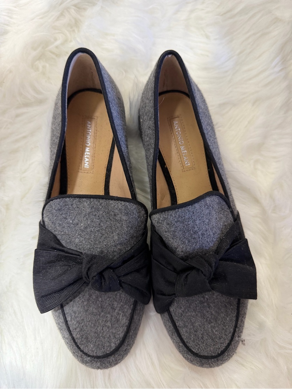 ANTONIO MELANI Gray Felt Bow Loafers - Women's Flats